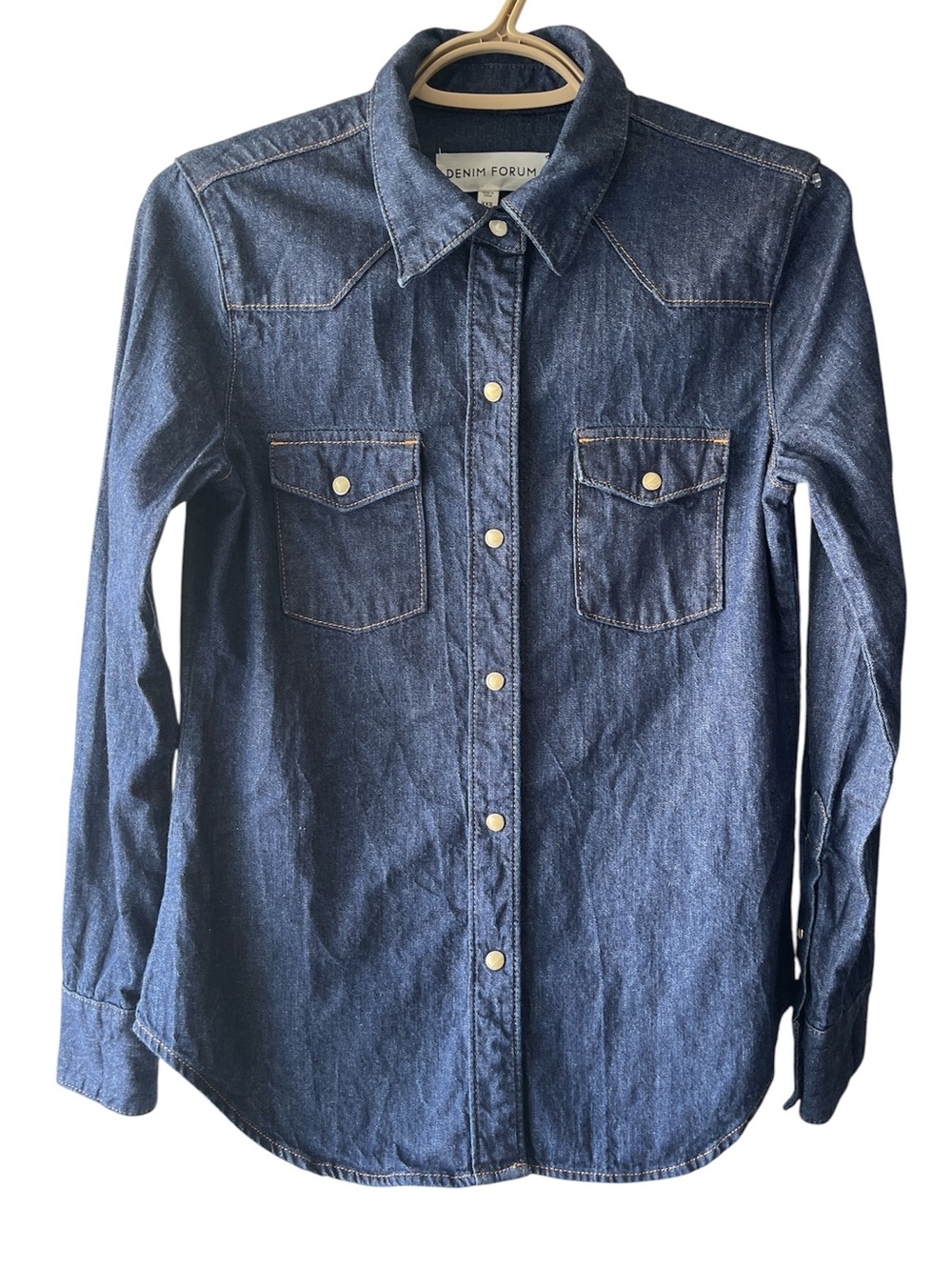 Denim Forum ($110) Western Denim Shirt in Vintage Dark Blue - Picture 10 of 14
